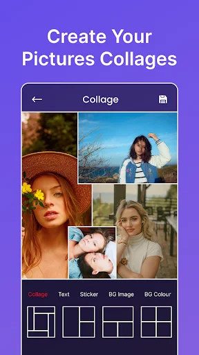 Photo collage maker creating picture grid with multiple layout templates for combining photos in Art & Design app