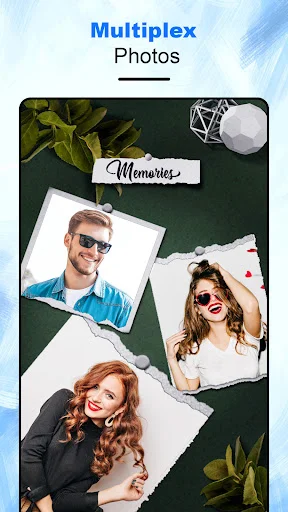 Multiplex photo collage maker showing three photos in scrapbook style with memories theme
