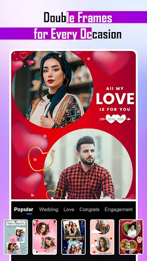 Double frame love template with two photos and 'All My Love Is For You' text on red heart background