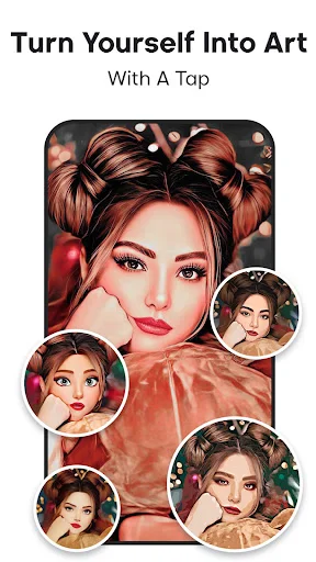Trending AI Effects gallery showing Smart Filters, Cartoon Portraits, Custom Effects, and Art Background options