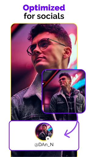 Social media photo optimization showing portrait compressed for profile picture upload