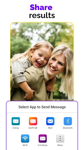 Share compressed photos interface showing app options like Mail, Bluetooth, and messaging services