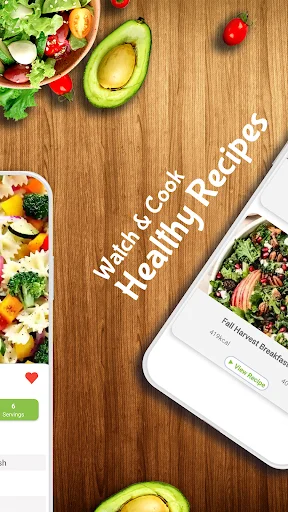 Healthy Recipes Offline recipe browser showing salad and meal recipe cards with images