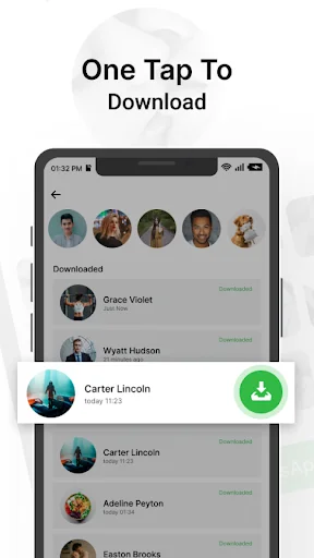 Download romantic stickers with one tap from contact list using green download button