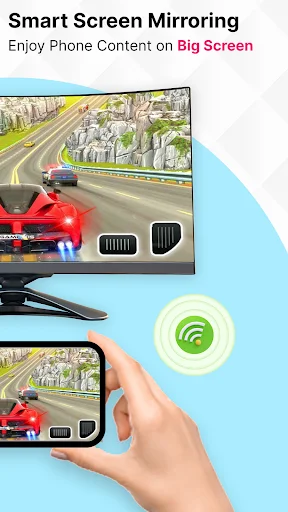Screenshot 2: Phone mirroring same racing game content to TV via WiFi with smart screen casting feature