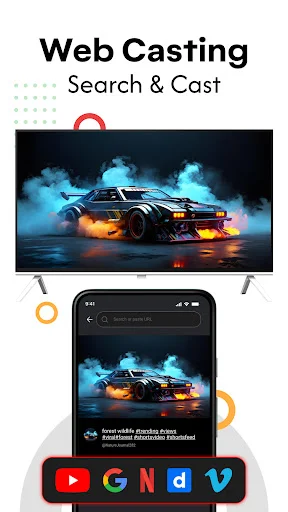 Web Casting Search feature: Cast web content to TV with streaming platform integration for YouTube, Netflix, and more