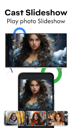Cast slideshow feature playing photo gallery from mobile phone to TV with portrait images
