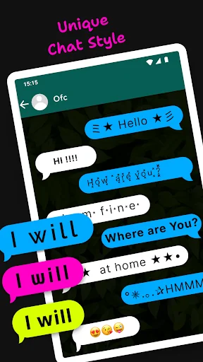 Unique chat style personalization showing multiple font variations in colorful messaging interface