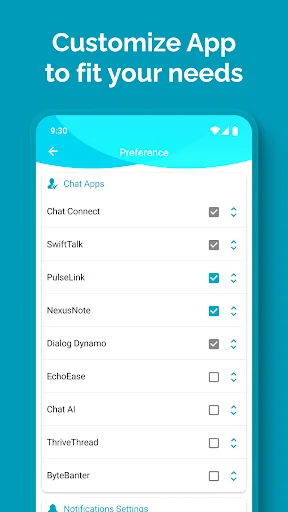 Unseen app settings screen for customizing chat app preferences and managing privacy notification options