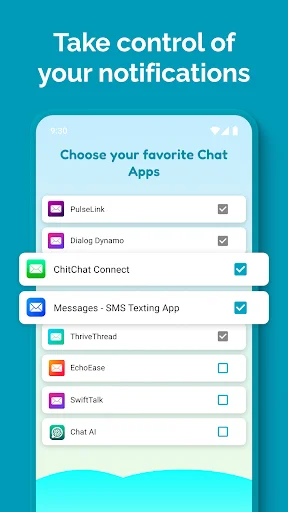 Unseen app chat application selector for controlling notifications across multiple messaging platforms