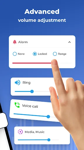 Advanced volume adjustment sliders for alarm, ring, voice call and media with lock and range options