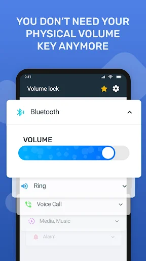 Bluetooth volume control slider with expandable ring, voice call, media and alarm sections