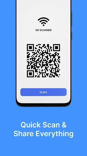 QR code scanner screen for quick wireless device connection and secure data file sharing functionality